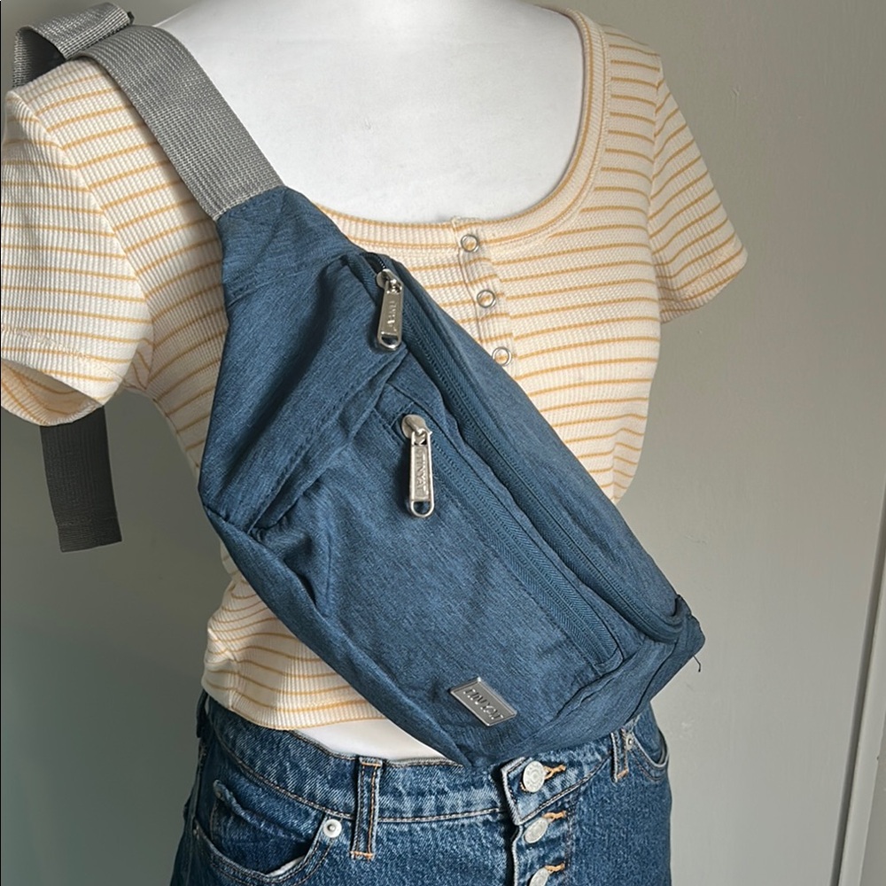Like New TinYat Blue Belt Bag Fanny Pack Crossbody Bag with Adjustable Straps